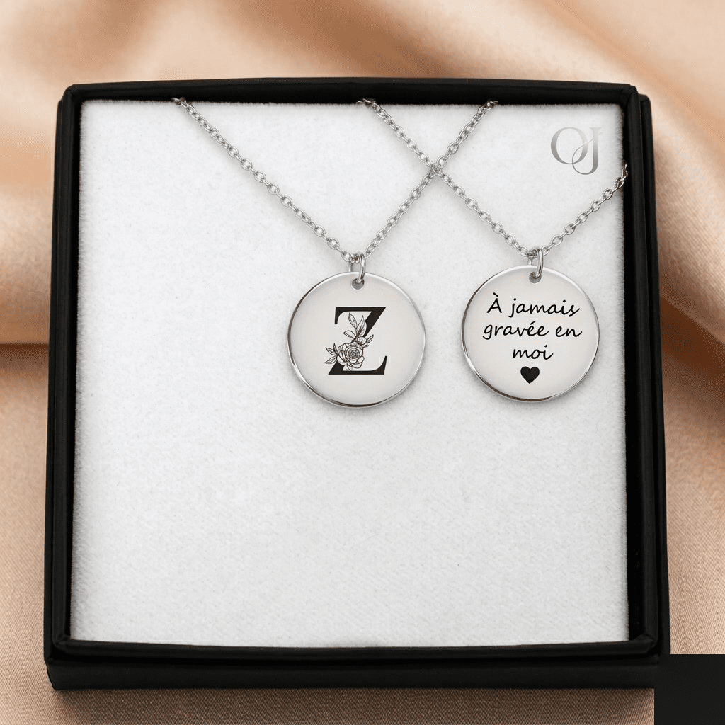 collier-initiale-argent Collier initiale florale gravée argent médaillon personnalisé — Oréa Joaillerie