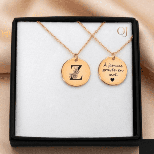 collier-initiale-or-18k Collier initiale florale gravée or 18k médaillon personnalisé — Oréa Joaillerie