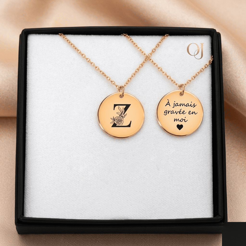 collier-initiale-or-18k Collier initiale florale gravée or 18k médaillon personnalisé — Oréa Joaillerie