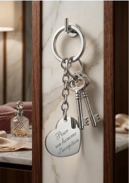 porte-cles-coeur-grave-argent Porte-clés cœur gravé personnalisé acier argenté — Oréa Joaillerie