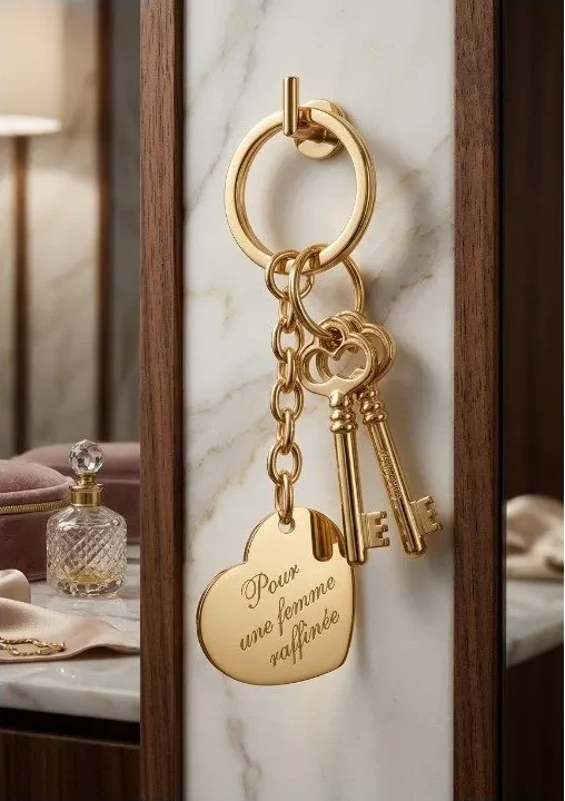 porte-cles-coeur-grave-or-18k Porte-clés cœur gravé personnalisé plaqué or 18k — Oréa Joaillerie