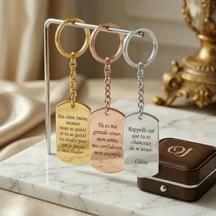 porte-cles-message-grave-3-finitions Porte-clés message gravé 3 finitions or argent — Oréa Joaillerie