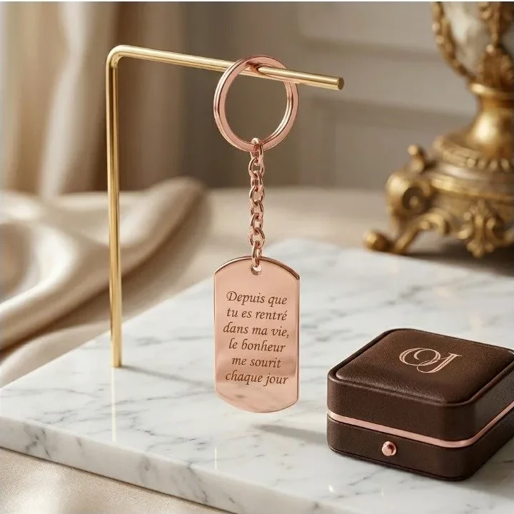 porte-cles-message-grave-or-rose-18k Porte-clés message gravé plaqué or rose 18k — Oréa Joaillerie